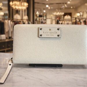 Kate Spade Wellesley Leather Zip-Around Wallet in Ivory Porcelain